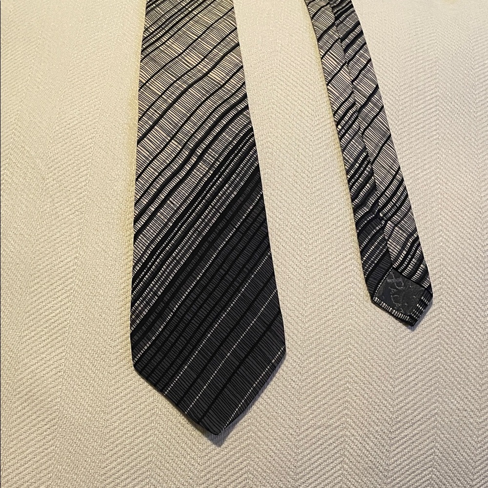 Carlo Palazzi Elegant Black and Gray Striped Tie